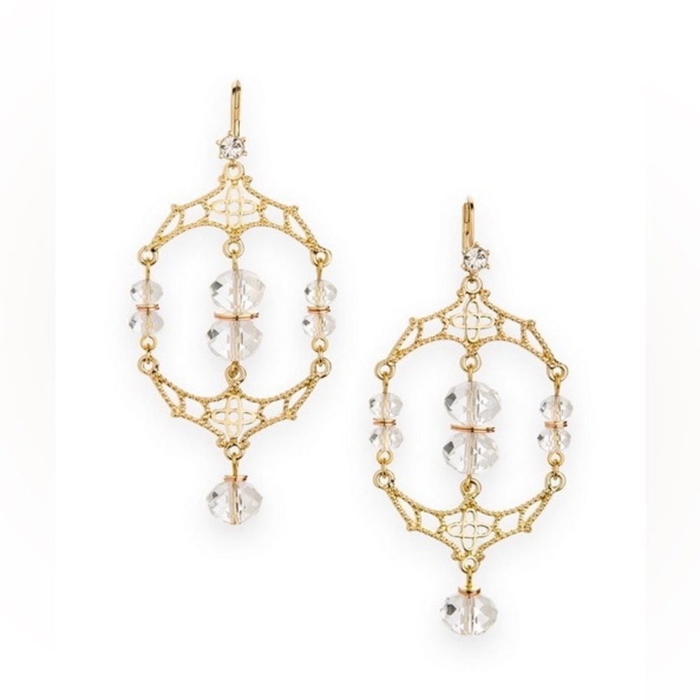 JewelMint Golden Age Chandelier Earrings Gold Tone Crystal Beads 2.5"